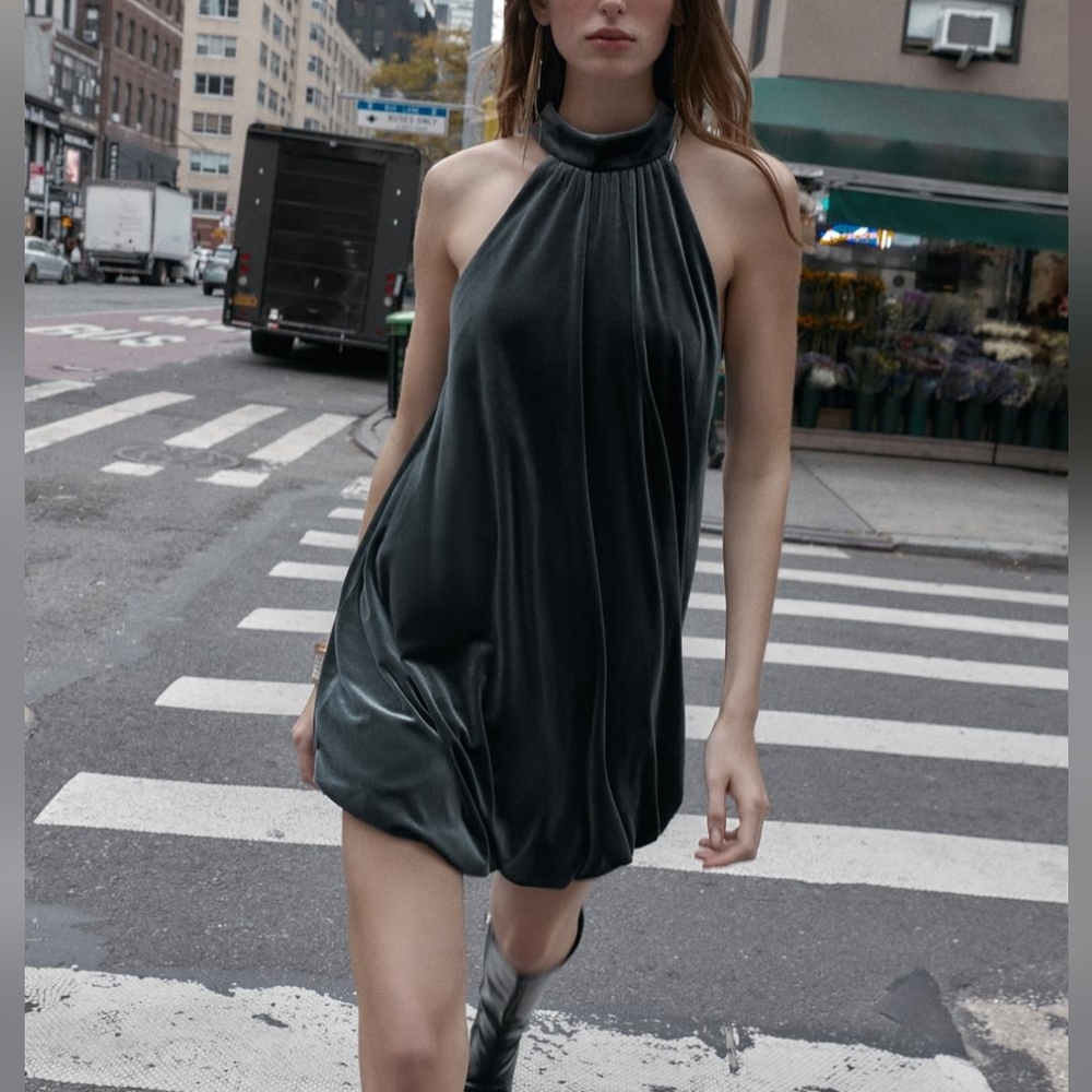 Zara Black Velvet Halter Mini Dress